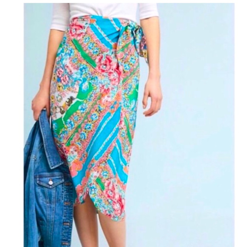 NWOT Anthropologie Maeve Bette Wrap Skirt Resort Vacation Blue 8 M Medium